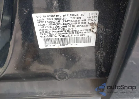 2013 Honda Pilot Lx z USA, uszkodzony, nr VIN 5FNYF4H22DB036231